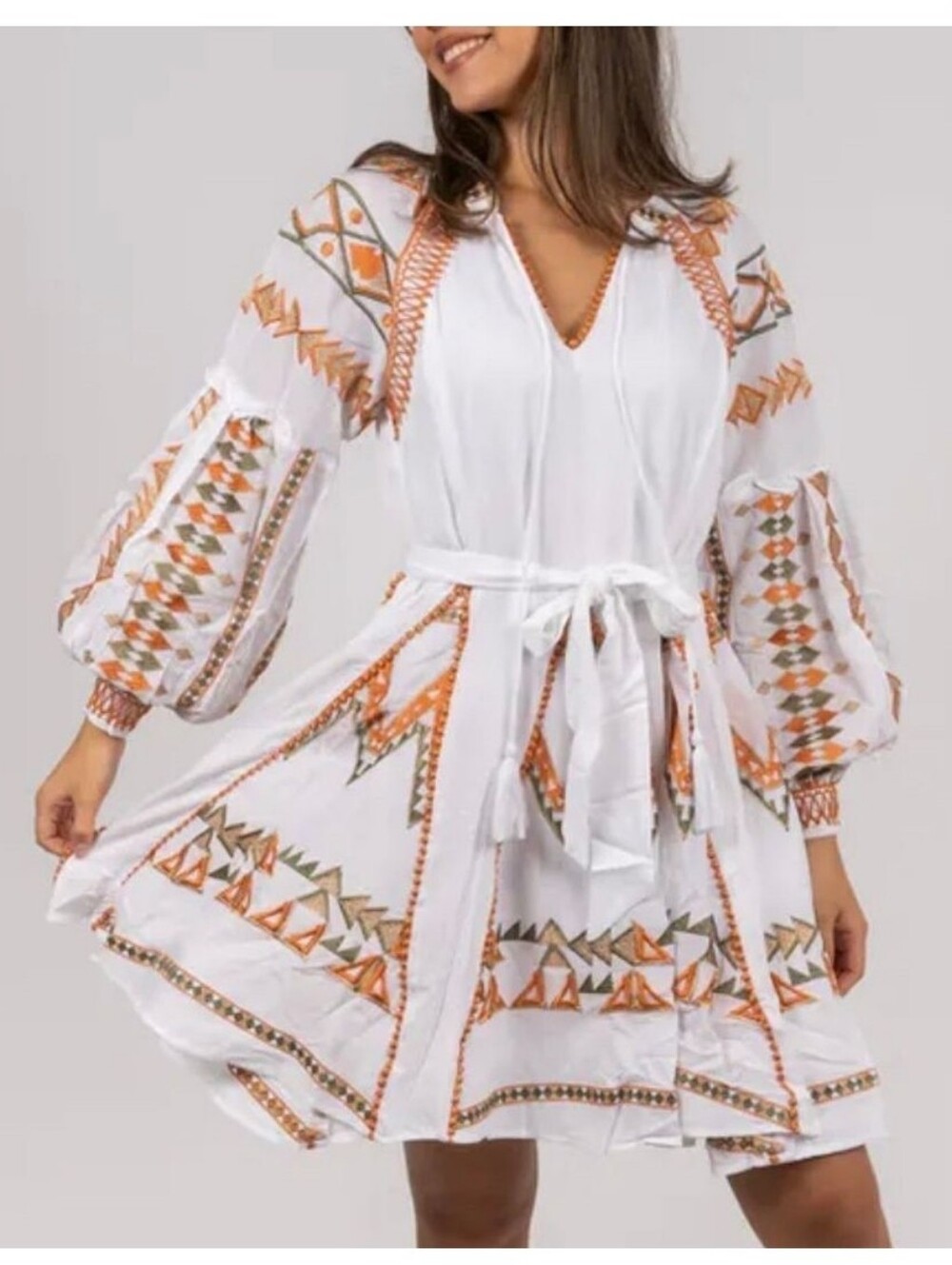 NWT Hale Bob Sommerkjole White & Orange Embroidered Boho Dress Medium